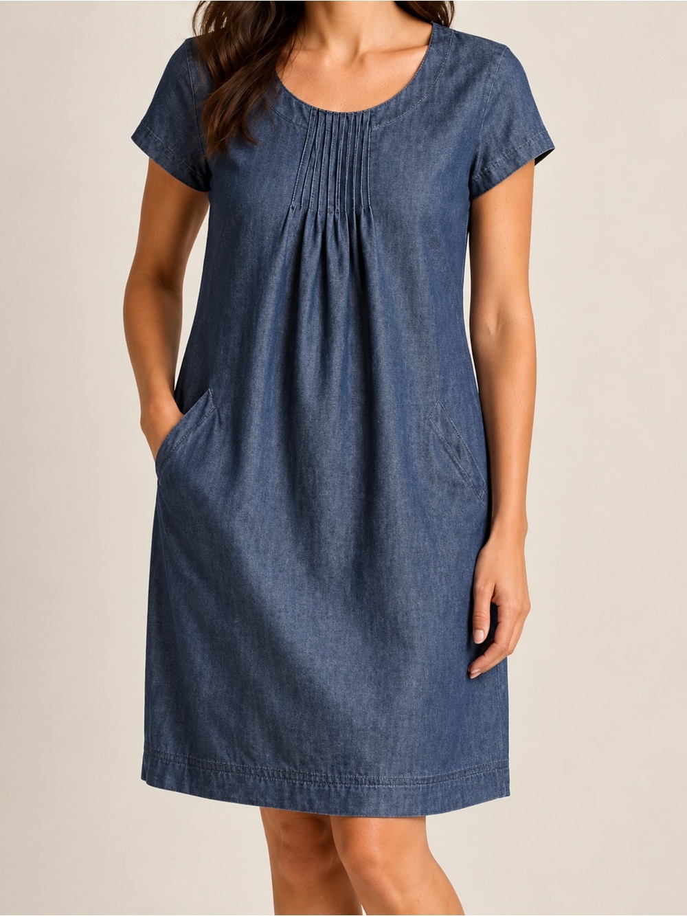Boden Denim Dress Womens 8P Blue Short Cuff Sleeves Pockets